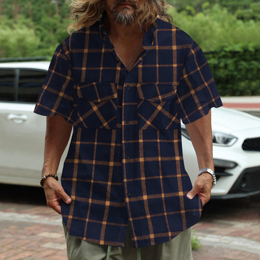 Camisa Casual de Cuadros Patchwork con Botones y Manga Corta - Image 17