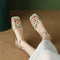 Sandalias de Cuero con Punta Cuadrada y Tira Ajustable - Talón Bajo Talla Grande y Pequeña