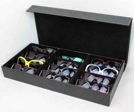 Organizador Premium para Gafas con Caja de Cuero PU y Vitrina de 12 Espacios