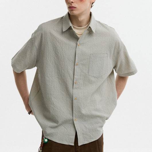 Camisa Cuadros Solapa Seersucker Verano Suelta y Cómoda - Image 9