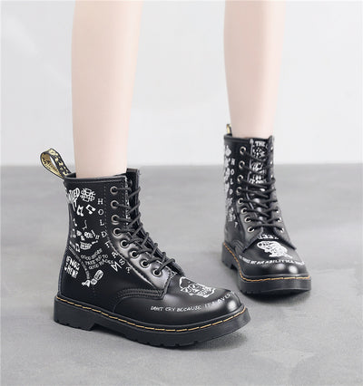 Botas de Cuero Personalizadas con Calavera Graffiti - Motociclista Unisex - Image 19