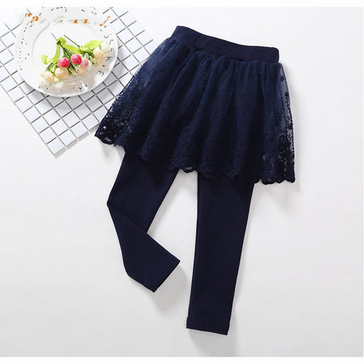 Leggins Infantiles con Falda de Encaje Algodón para Niñas - Image 4