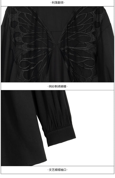 Camisa Negra Manga Larga con Bordado de Mariposa - Image 2
