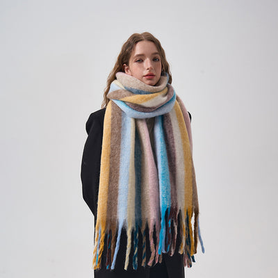 Bufanda de Rayas Multicolor Estilo Coreano para Invierno - Image 11