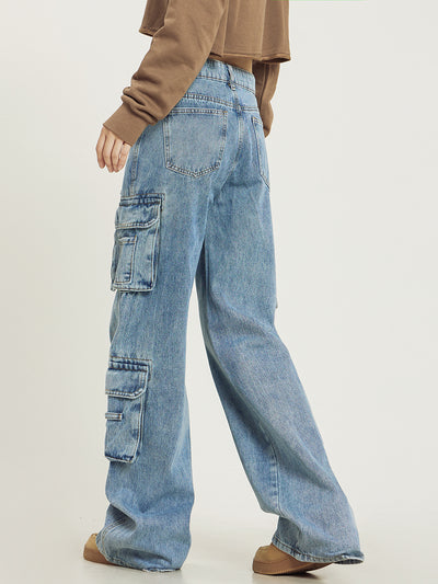 Overol Jeans Retro Lavado Multibolsillos Mujer Pantalón Recto Casual - Image 9