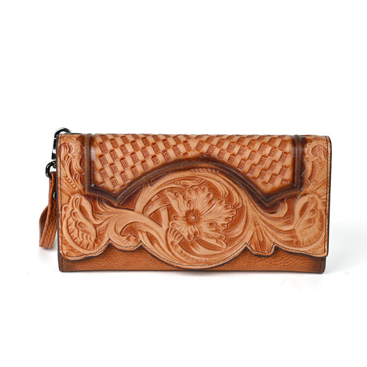 Cartera Larga de Cuero Genuino con Diseño Embosado Estilo Chino - Image 6