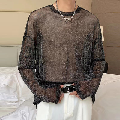 Blusa Mesh Transparente con Hombros Caídos y Mangas Largas - Image 4
