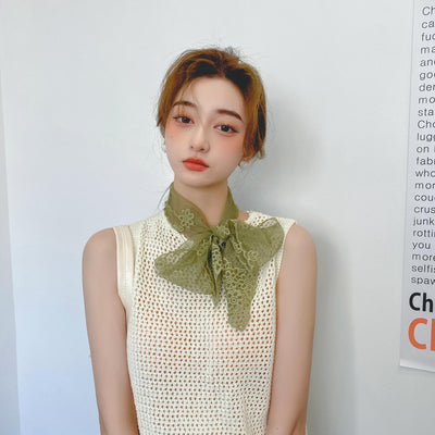 Pañuelo de Seda Bordado con Encaje - Cinta para Cabello Elegante - Image 25
