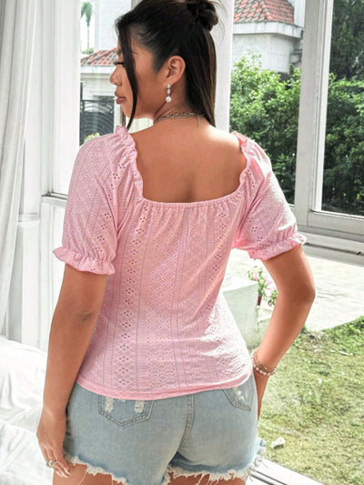 Blusa Talla Grande Cuello Cuadrado Ajustada y Sexy de Manga Corta - Image 12