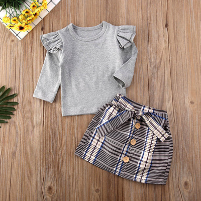 Conjunto Infantil 2 Piezas: Blusa Plisada Manga Larga + Falda a Cuadros - Image 7
