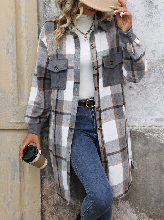 Abrigo Largo de Cuadros Cepillado con Bolsillos - Chaqueta de Invierno para Mujer - Image 12