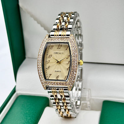 Reloj de Dama con Esfera de Barril Enchapado en Diamantes y Pulsera de Metal - Image 18
