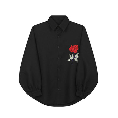 Camisa Pesada para Hombre con Patrón de Rosa Bordada y Tejido Jacquard Texturizado - Image 5