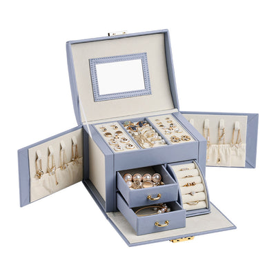 Caja Organizadora de Espejo Portátil en Cuero PU para Joyas y Maquillaje - Image 7