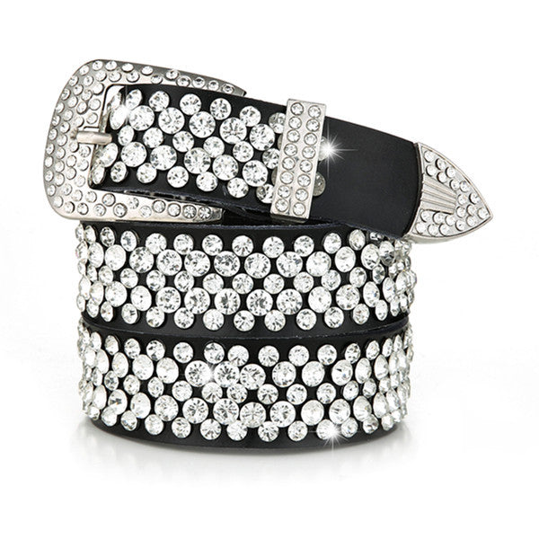 Cinturón de Cuero para Mujer con Incrustaciones de Cristales Brillantes