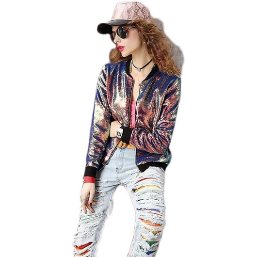 Chaqueta de Cuello Alto con Lentejuelas y Cierre - Manga Larga Tendencia - Image 3