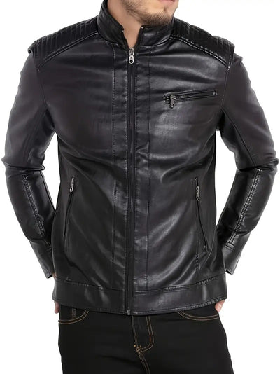 Chaqueta de Cuero Punk Motociclista para Hombre con Cuello de Pie - Image 17