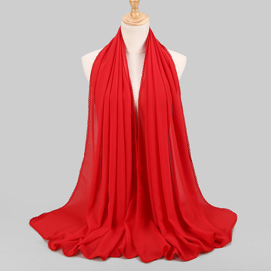 Pañuelo Elegante de Encaje Monocromático y Gasa Perlada para Mujer - Image 11
