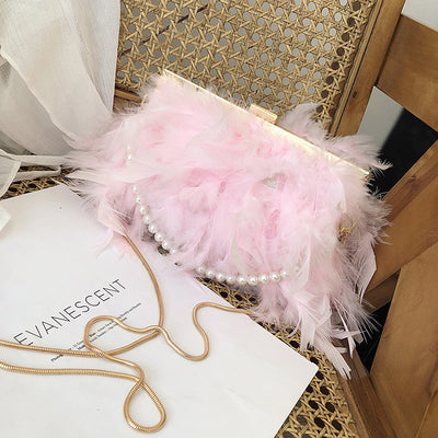 Bolso Diagonal con Cadena de Plumas y Perlas - Image 2