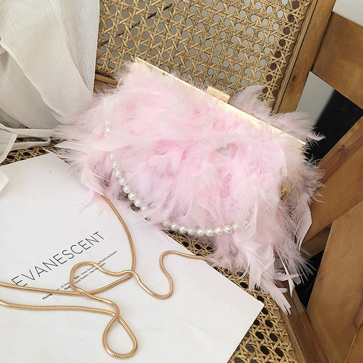Bolso Diagonal con Cadena de Plumas y Perlas - Image 2