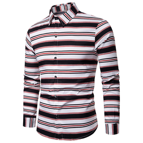 Camisa Casual Slim Fit a Rayas de Manga Larga para Hombre