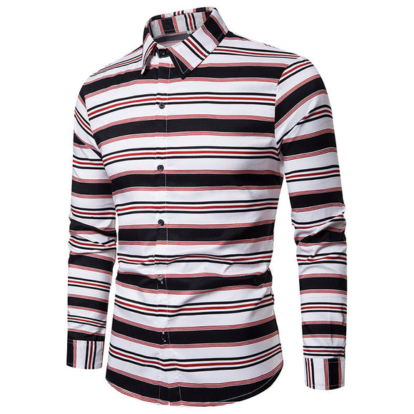 Men's Slim Fit Striped Long Sleeve Casual Shirt