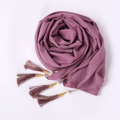 Hijab Elegante con Borlas en las Cuatro Esquinas - Image 18
