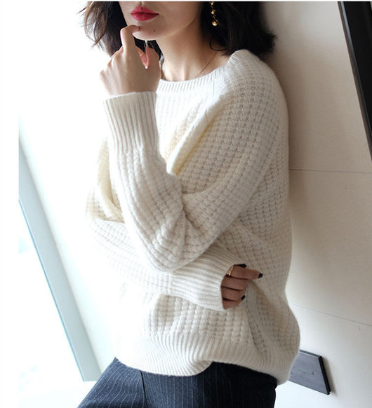 Suéter Tejido de Algodón Holgado Corto - Pullover Básico Versátil - Image 3