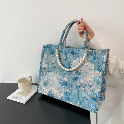 Bolsa Tote Jacquard Perla con Diseño Jardín de Monet - Image 3
