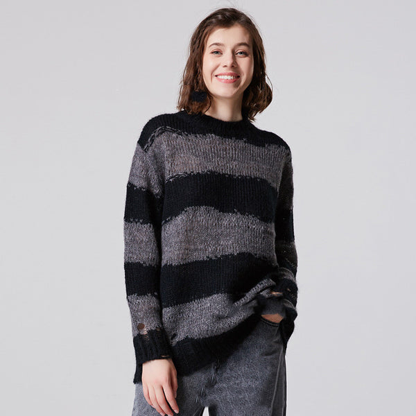 Suéter Tejido Mohair con Rasgos y Rayas para Mujer