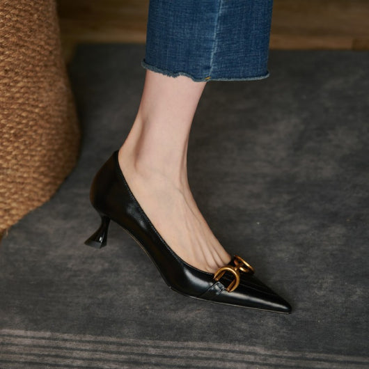 Zapatos de Tacón Medio Punta Afilada con Hebilla Metálica para Mujer - Image 13