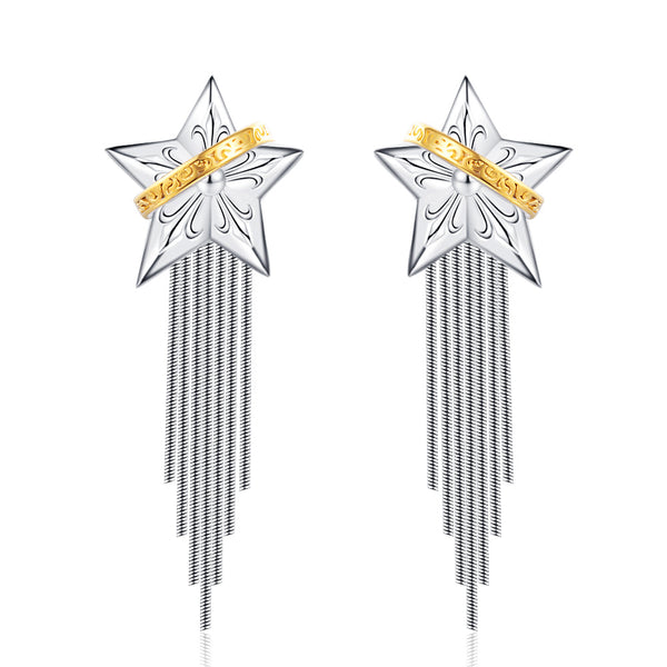 Aretes de Plata Esterlina 925 Diseño Borla Planeta Cinco Puntas - Image 5