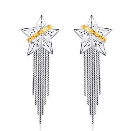 Aretes de Plata Esterlina 925 Diseño Borla Planeta Cinco Puntas - Image 5