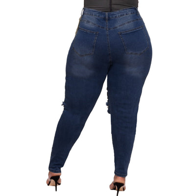 Jeans Oversized Ajustados con Rotos y Cadena Lavado Vintage Alta Elasticidad - Image 2