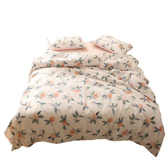 Juego de Cama 7 Piezas: Sábanas de Algodón y Edredón Floral