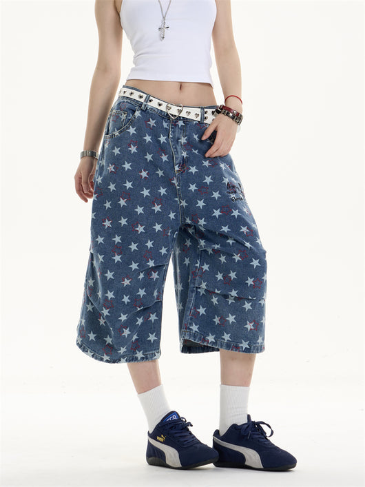 Pantalón Denim Estampado Crop Ancho y Suelto - Image 2