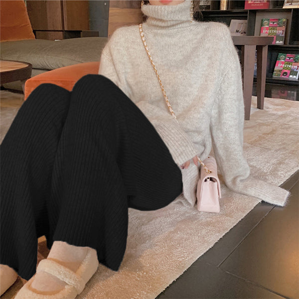 Pantalones Anchos de Punto Mujer - Estilo Retro Coreano Otoño Invierno