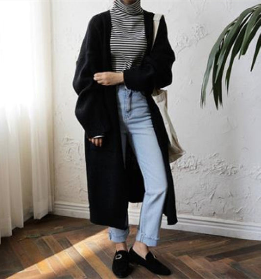 Suéter Cardigan Mujer Tejido Suelto Manga Larga Textura Crepé Color Liso