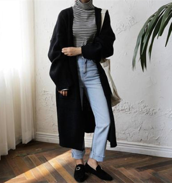 Suéter Cardigan Mujer Tejido Suelto Manga Larga Textura Crepé Color Liso