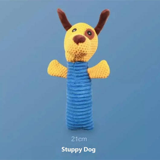 Plush rabbit pet toy with a beige ribbed body and orange textured ears, nose, belly, and feet, featuring a squeaker. - Image 3