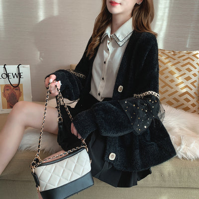 Cardigan Suelto de Encaje y Forro de Visón para Mujer - Image 6