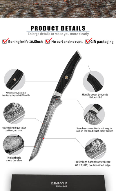 Cuchillo Deshuesador Damasco Acero Inoxidable Comercial - Image 9