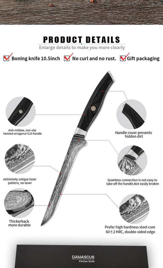Cuchillo Deshuesador Damasco Acero Inoxidable Comercial - Image 9