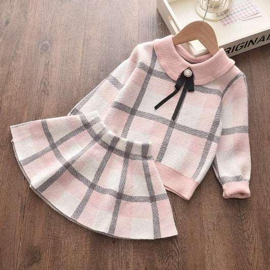Conjunto de Primavera para Niñas: Suéter Manga Larga, Blusa y Falda con Moño - Image 16
