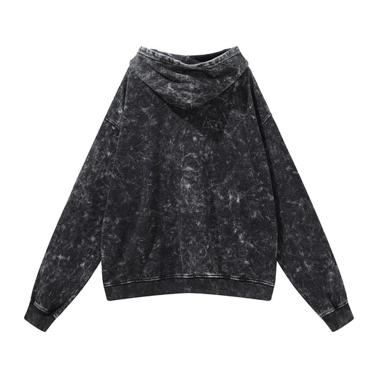 Cardigan Sudadera Holgada Negra Lavada Estilo Vintage para Hombre - Image 2
