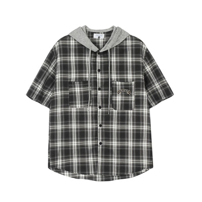 Camisa Cuadriculada con Capucha de Manga Corta para Hombre - Image 16