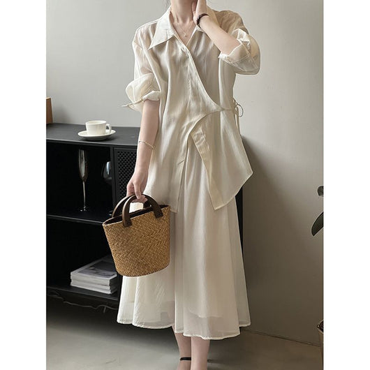 Conjunto Ejecutivo de Falda y Blusa Manga Larga Guofeng - Image 4