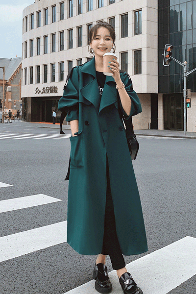 Cortaviento Elegante de Solapa Ancha para Mujer Largo hasta la Rodilla - Image 16