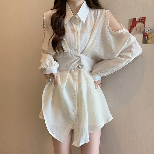 Vestido Camisero con Cuello Solapa y Halter