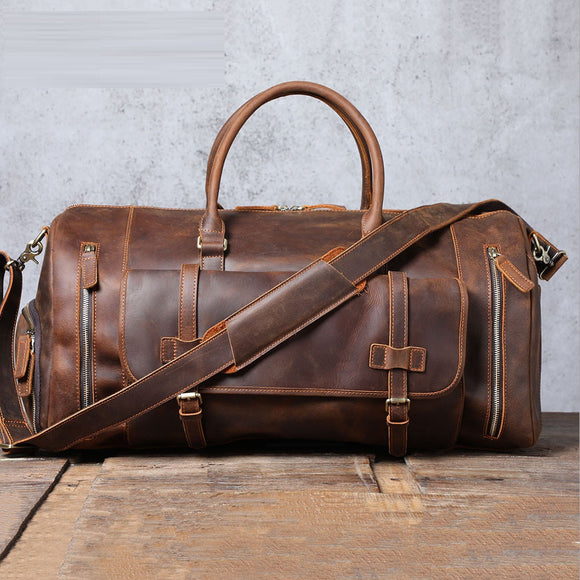 Bolsa de Viaje en Cuero Genuino de Primera Capa - Capacidad Extra Grande para Hombre